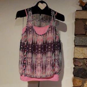 Tie dye look crop top & pink tank top